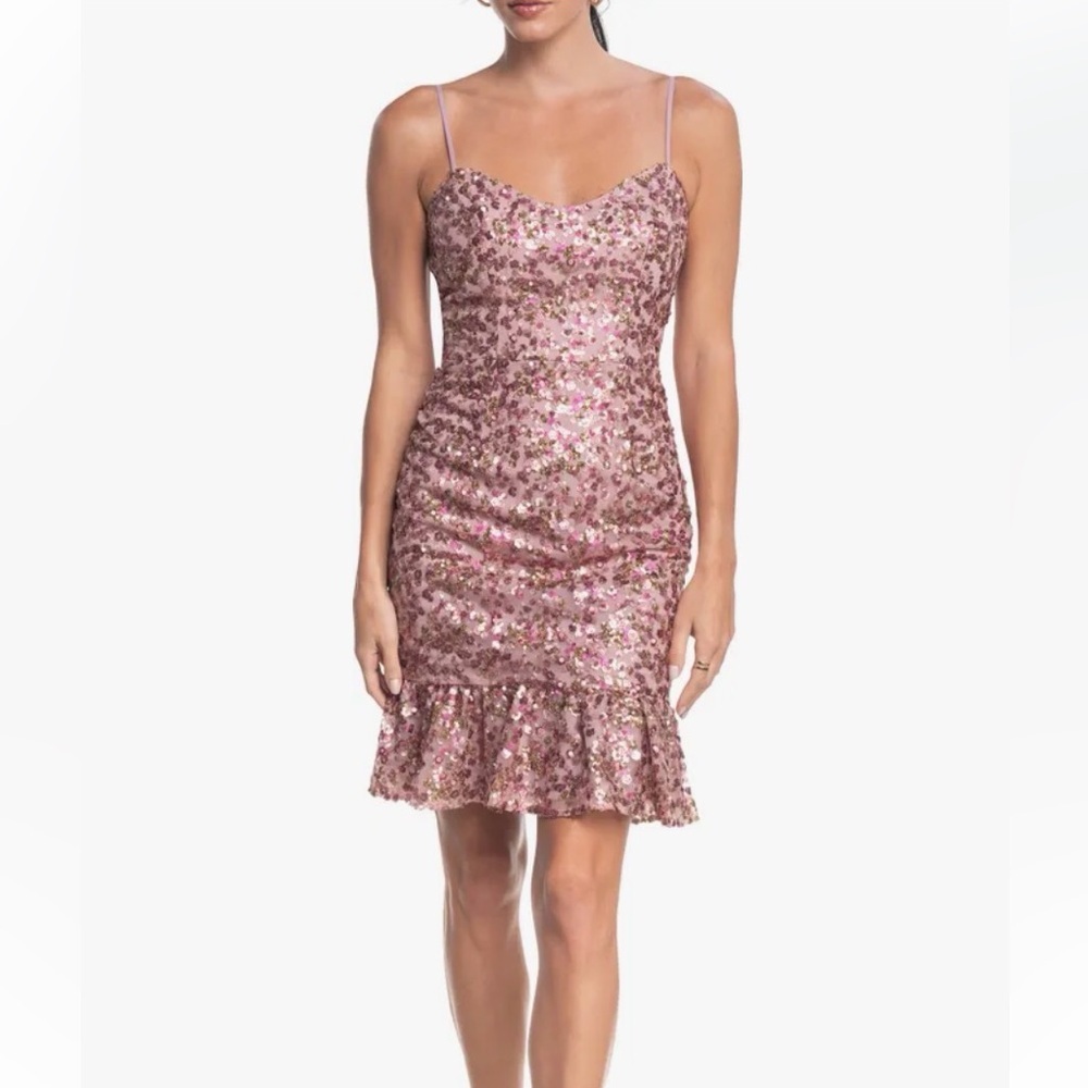 Dress the Population Lilac Pink Sequin Party Mini Dress Pastel Coquette Feminine